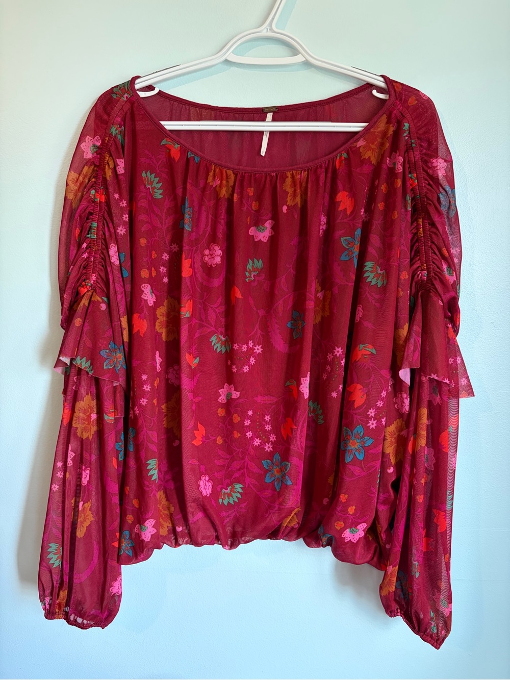 Free People Wildflower Honey Top - Red Berry - Free People Blouse - Size Large - Picture 4 of 12